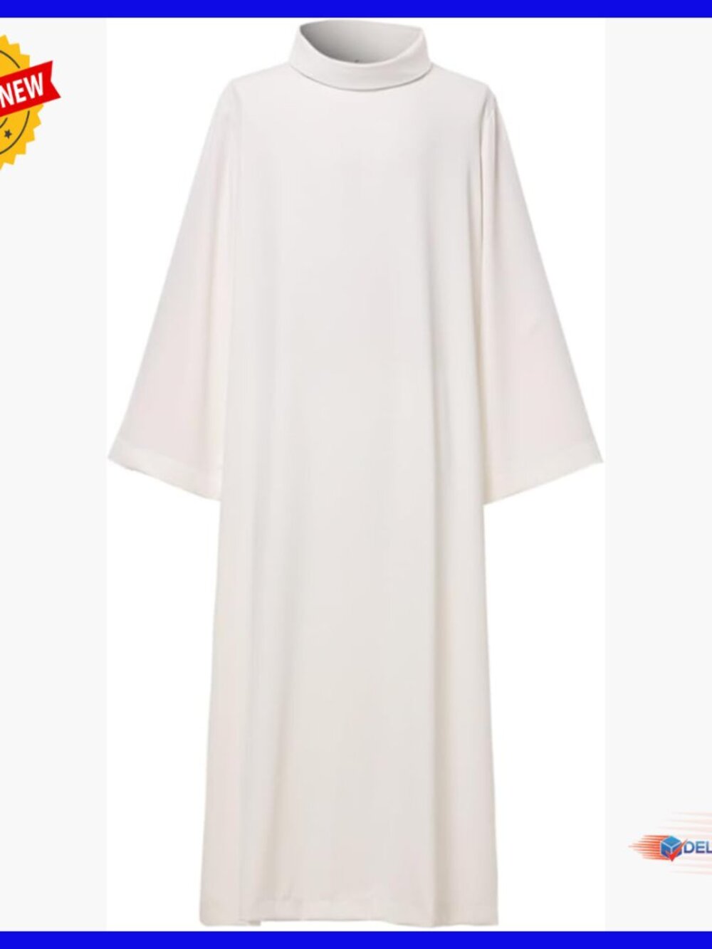 Handmade Polyester Clergy Alb Robe Roll Collar Pullover Worship Garment
